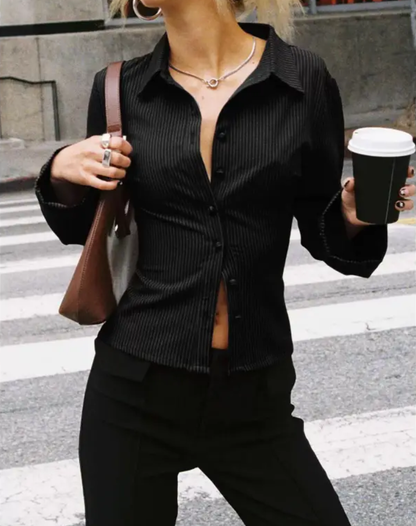 Trendy Women's Blouse with Wide Long Sleeves and Stripes