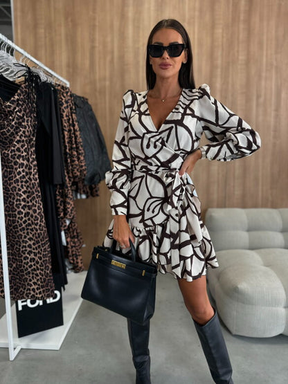 Party Mini Dress With Wrap Design And Long Sleeves