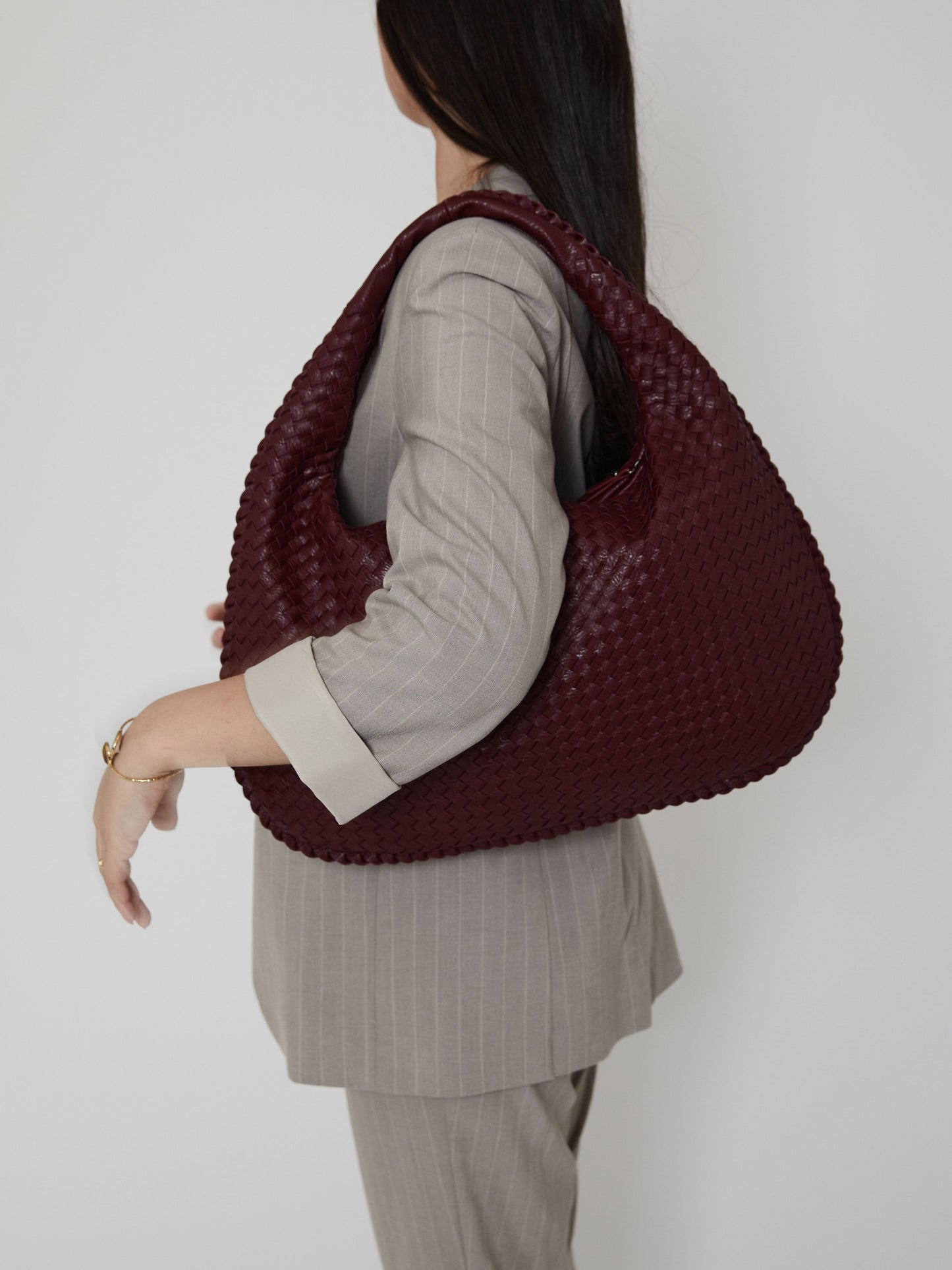 Burgundy Luxury Ladies Handbag with Braided Design