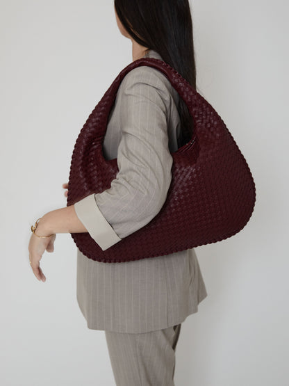 Burgundy Luxury Ladies Handbag with Braided Design