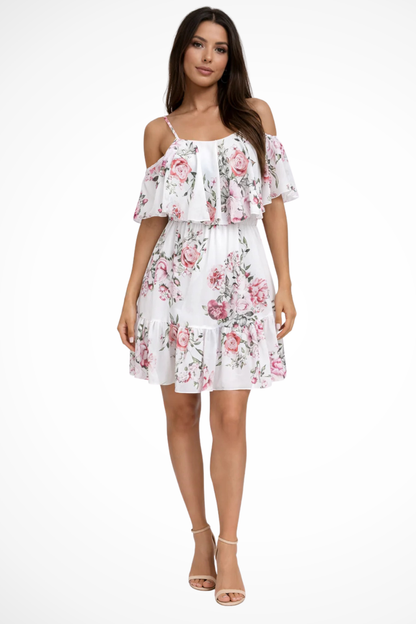 Airy Mini Summer Dress With Floral Print And Open Shoulders