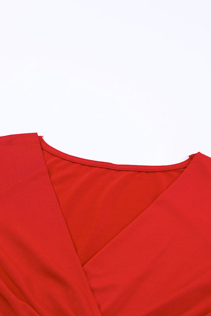 Red Midi Dress for Women with Long Sleeves and V-neck