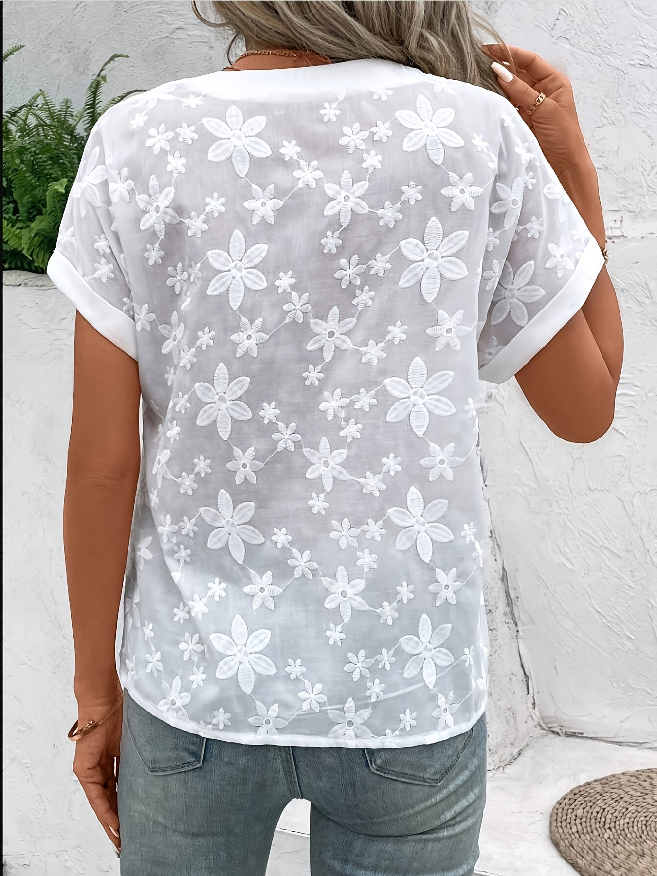 Marja | Airy Women's Blouse with Embroidered Flowers