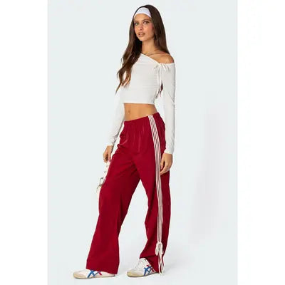 Inge | Comfortable Red Wide Leg Pants with Hearts