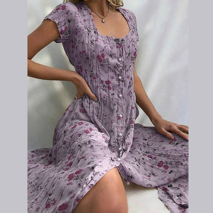 Airy Summer Women's Maxi Dress With Buttons And Floral Print
