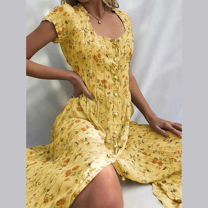 Airy Summer Women's Maxi Dress With Buttons And Floral Print