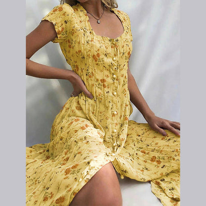 Airy Summer Women's Maxi Dress With Buttons And Floral Print