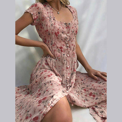 Airy Summer Women's Maxi Dress With Buttons And Floral Print