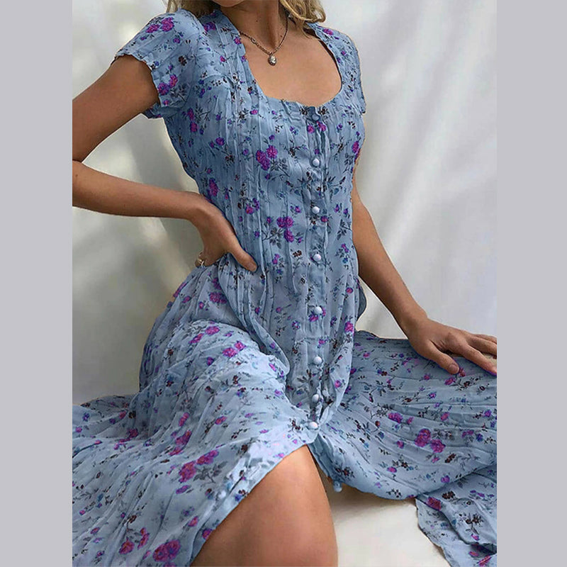 Airy Summer Women's Maxi Dress With Buttons And Floral Print