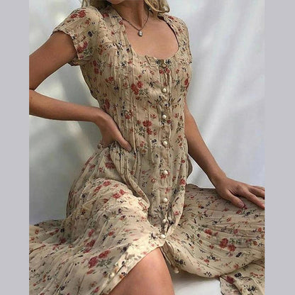 Airy Summer Women's Maxi Dress With Buttons And Floral Print