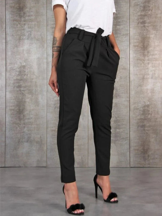 Elegant High Waist Women's Trousers with Belt