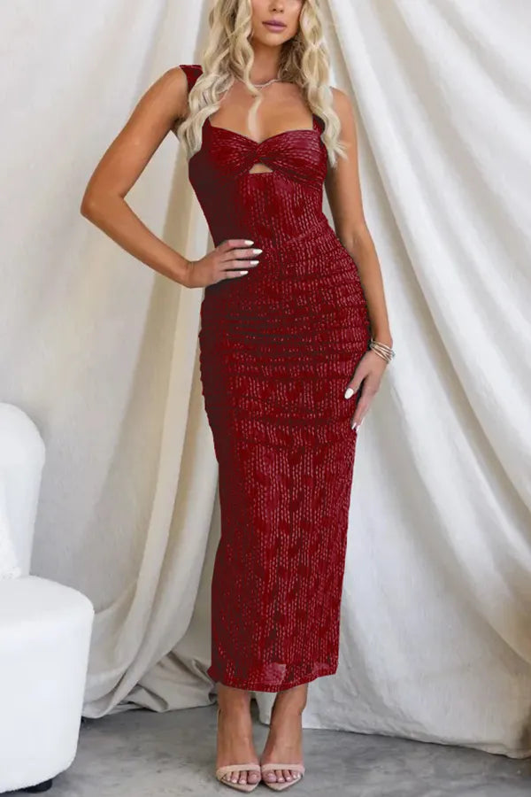 Fionna | Ruched Mesh Maxi Dress