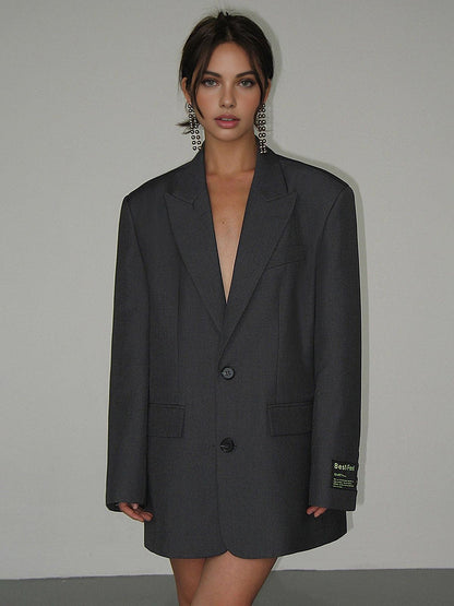 Oversized Stylish Women's Blazer Dress with Long Sleeves