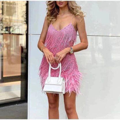 Quinnly | Party Dress with Feathers and Fringe