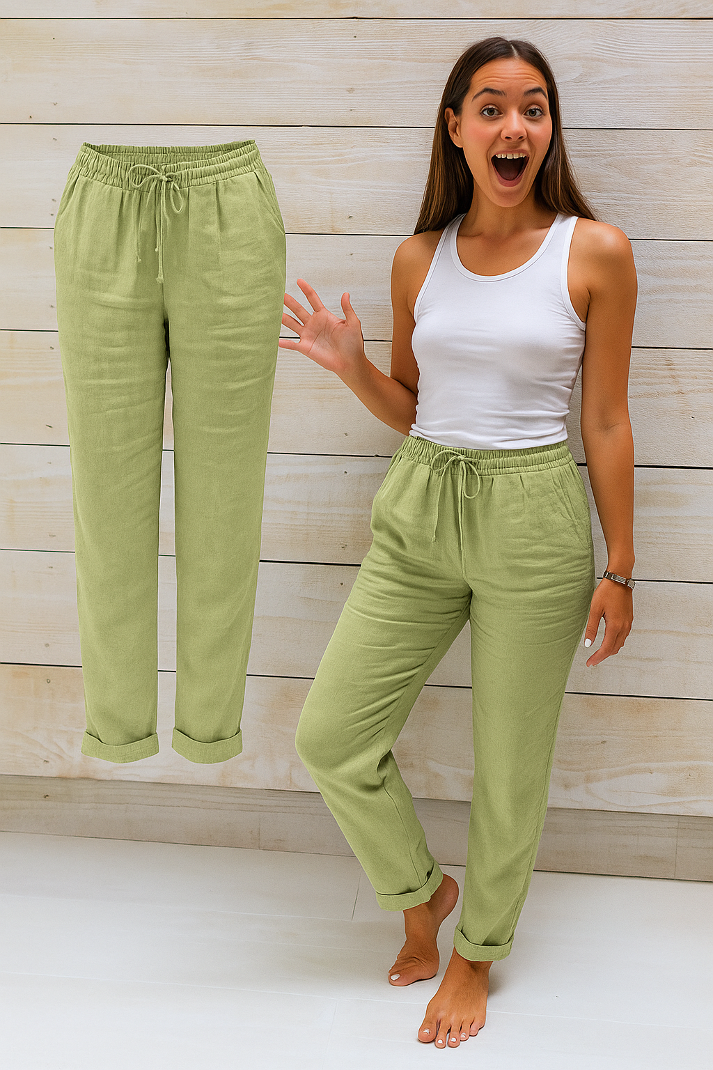 Comfortable Airy Women's Pants With Elastic Waist And Pockets