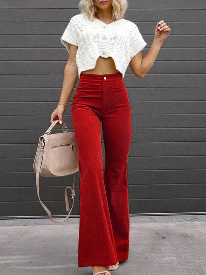 Trendy flattering women's flared pants with high waist and comfortable fit