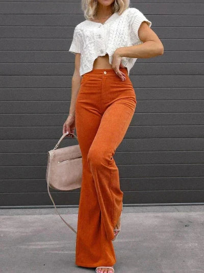 Trendy flattering women's flared pants with high waist and comfortable fit