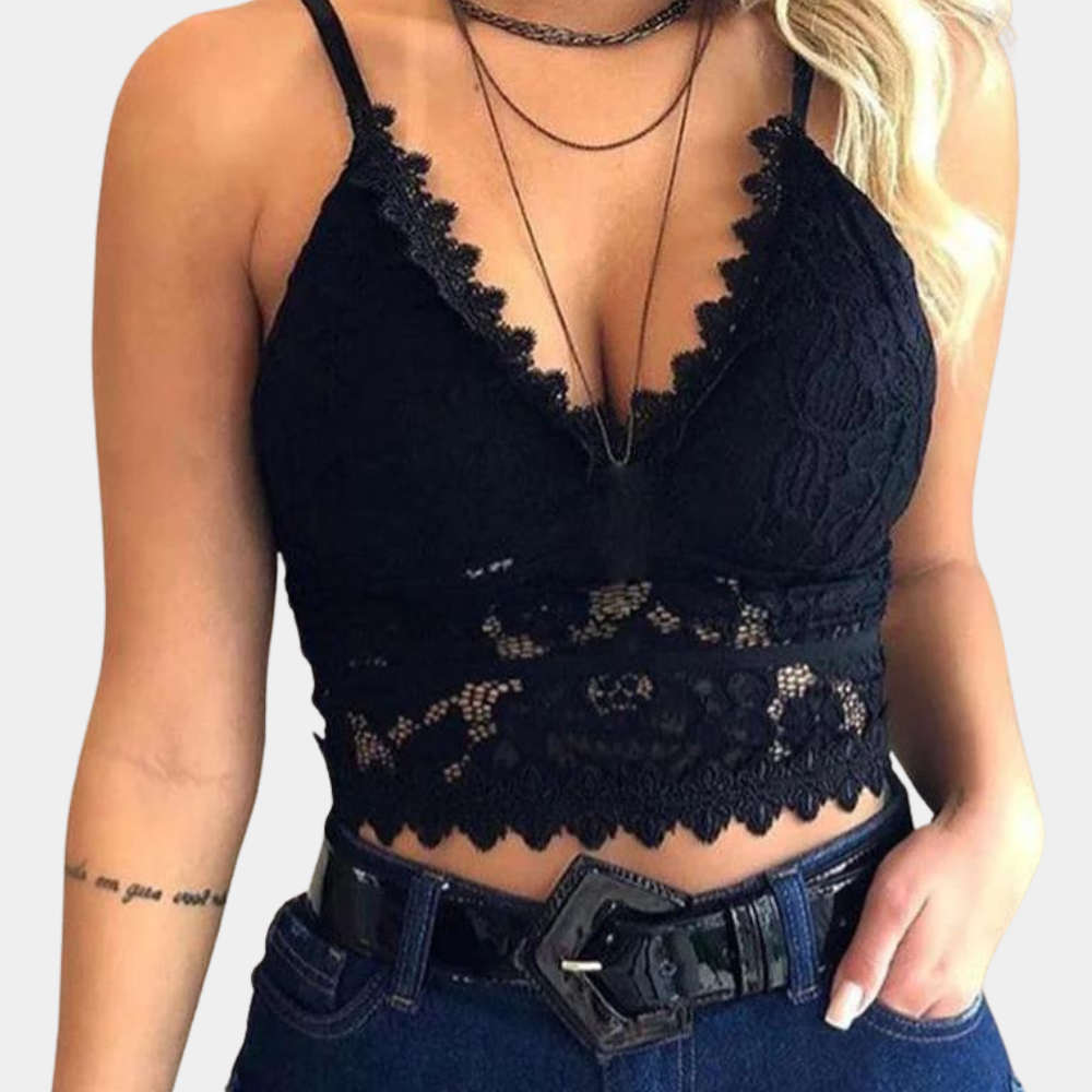 Trendy Women's Lace Cropped Top with Lace Details and V Neck