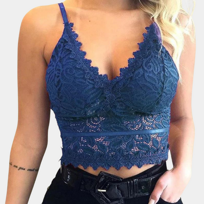 Trendy Women's Lace Cropped Top with Lace Details and V Neck