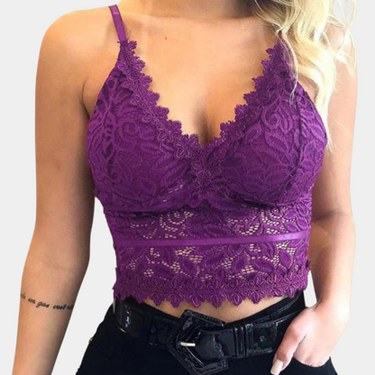 Trendy Women's Lace Cropped Top with Lace Details and V Neck
