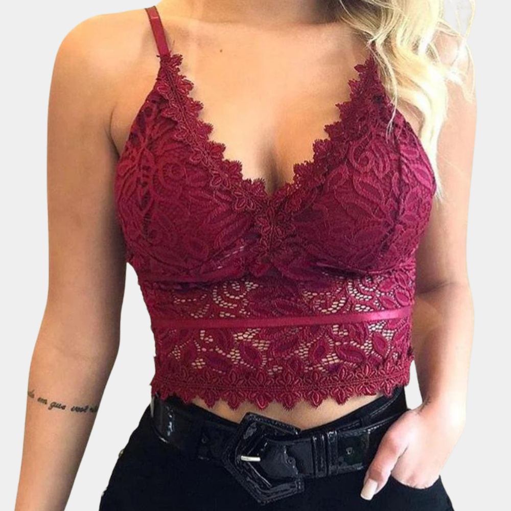 Trendy Women's Lace Cropped Top with Lace Details and V Neck