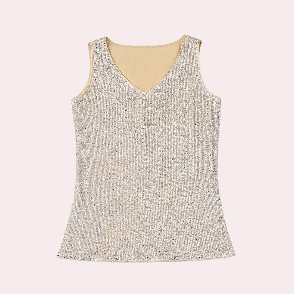 Luxury Glittering Women's Top with V-neck and Sleeveless