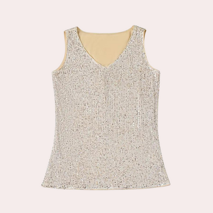 Luxury Glittering Women's Top with V-neck and Sleeveless