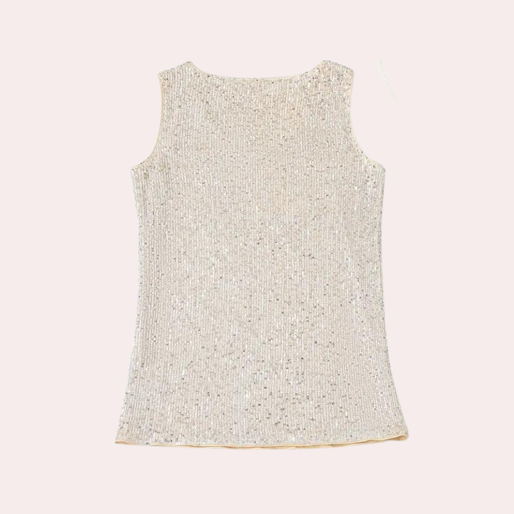 Luxury Glittering Women's Top with V-neck and Sleeveless
