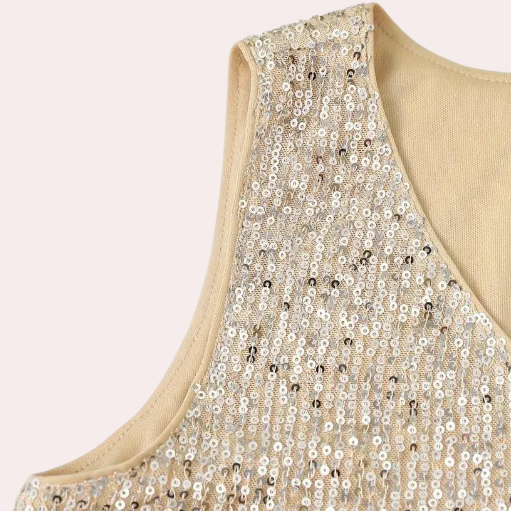 Luxury Glittering Women's Top with V-neck and Sleeveless
