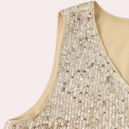 Luxury Glittering Women's Top with V-neck and Sleeveless