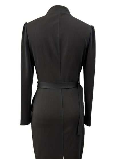 Luxury Midi Dress for Women with Belt and Three-Quarter Sleeves