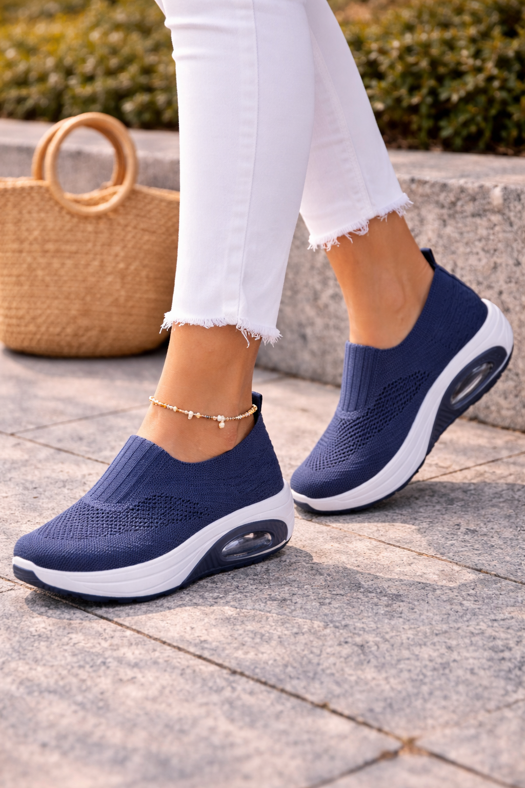 Women's Slip-On Sneakers With Elevated Sole And Air Cushion