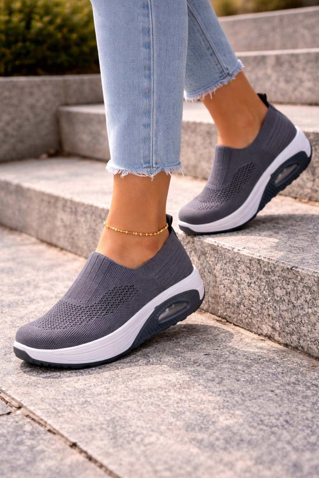 Women's Slip-On Sneakers With Elevated Sole And Air Cushion