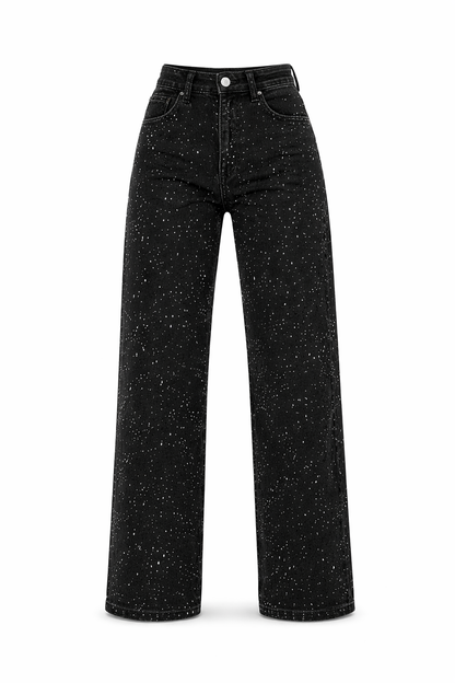 Trendy Women's Glitter Jeans With High Waist And Wide Legs