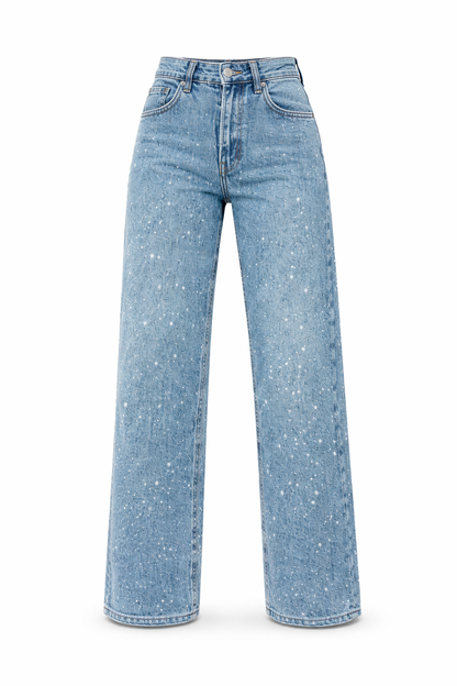 Trendy Women's Glitter Jeans With High Waist And Wide Legs