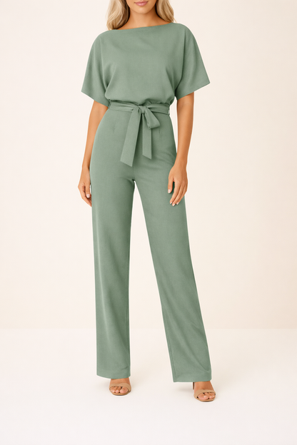 Minimalist Women's Wide Leg Jumpsuit With Tie Belt