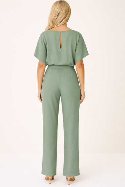Minimalist Women's Wide Leg Jumpsuit With Tie Belt