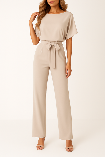 Minimalist Women's Wide Leg Jumpsuit With Tie Belt
