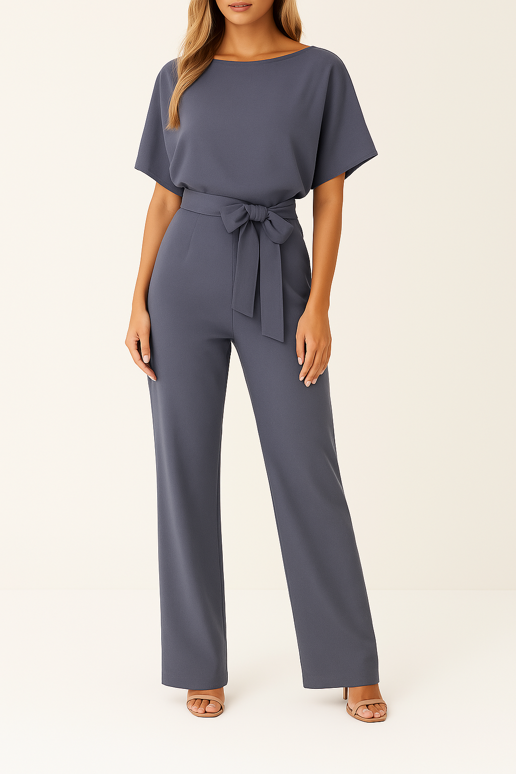 Minimalist Women's Wide Leg Jumpsuit With Tie Belt