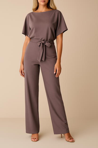 Minimalist Women's Wide Leg Jumpsuit With Tie Belt