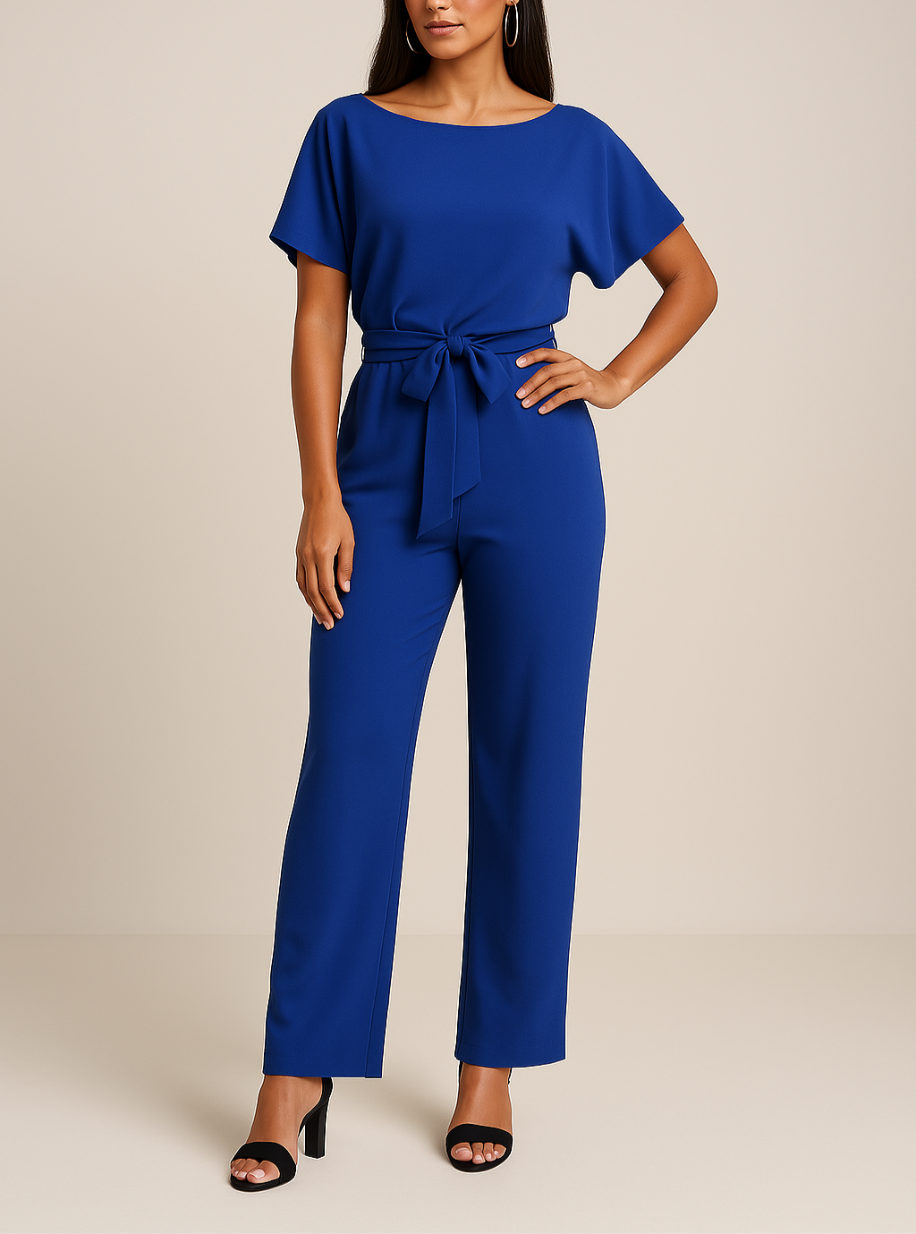 Minimalist Women's Wide Leg Jumpsuit With Tie Belt