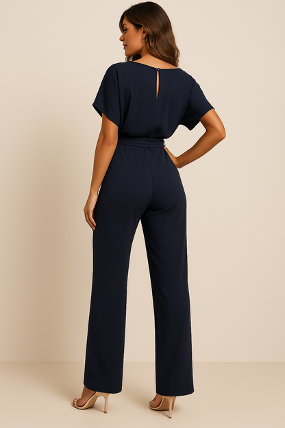 Minimalist Women's Wide Leg Jumpsuit With Tie Belt