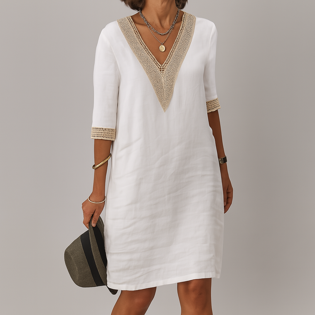 Casual Summer Mini Dress For Women With V-Neck And Lace Details