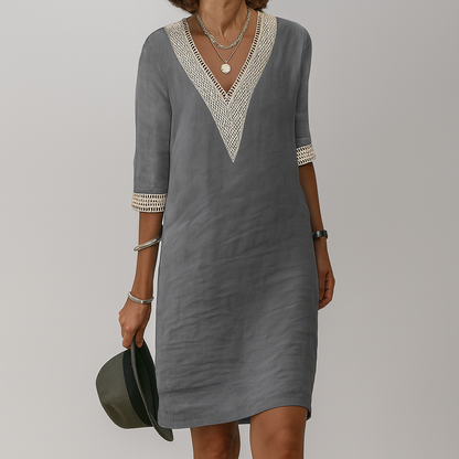 Casual Summer Mini Dress For Women With V-Neck And Lace Details