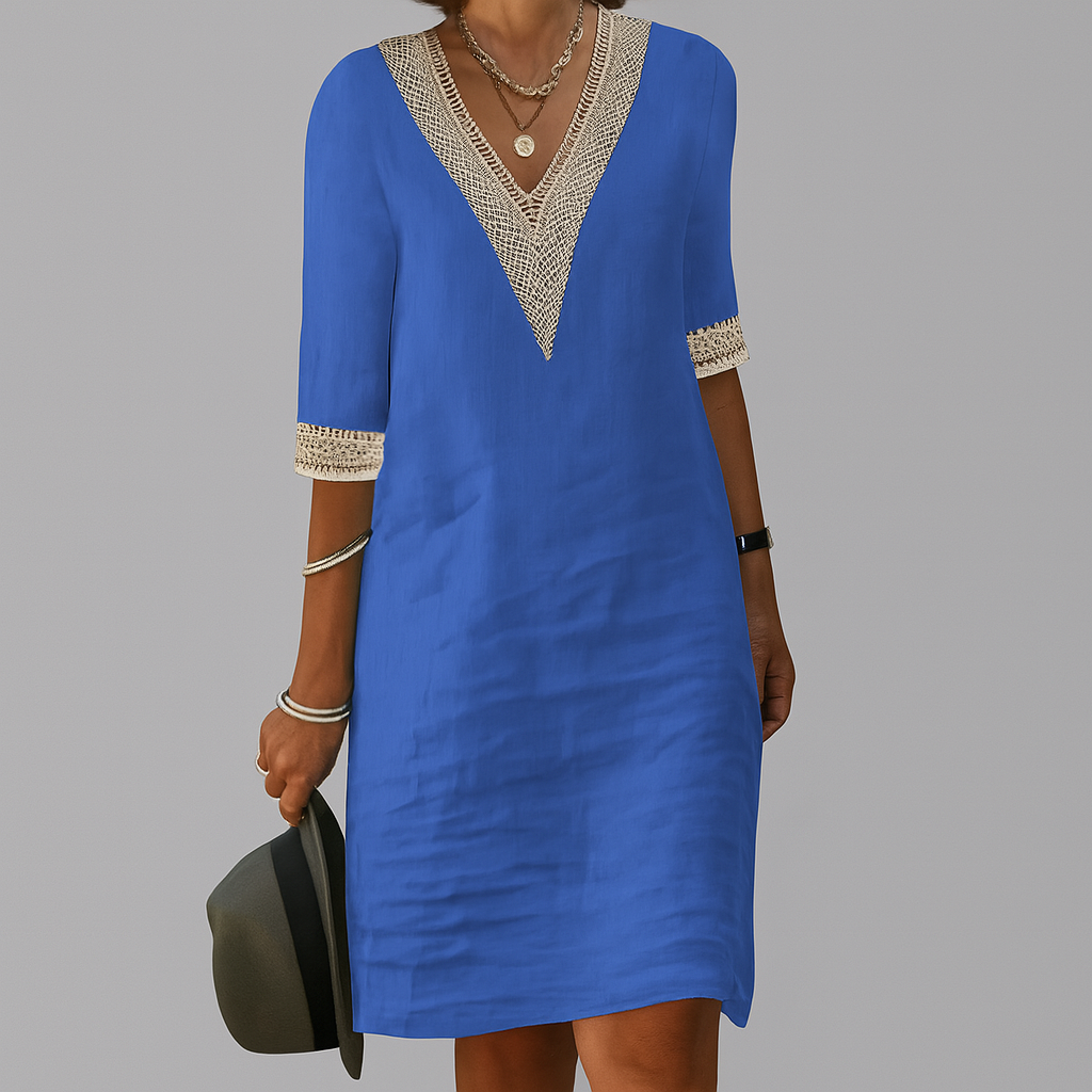 Casual Summer Mini Dress For Women With V-Neck And Lace Details
