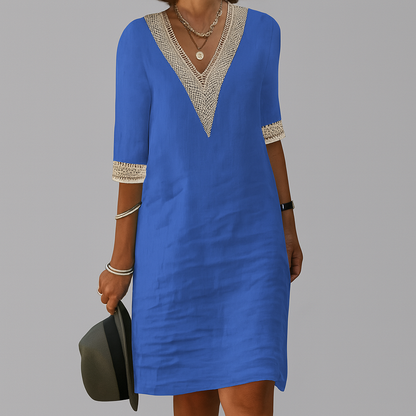 Casual Summer Mini Dress For Women With V-Neck And Lace Details
