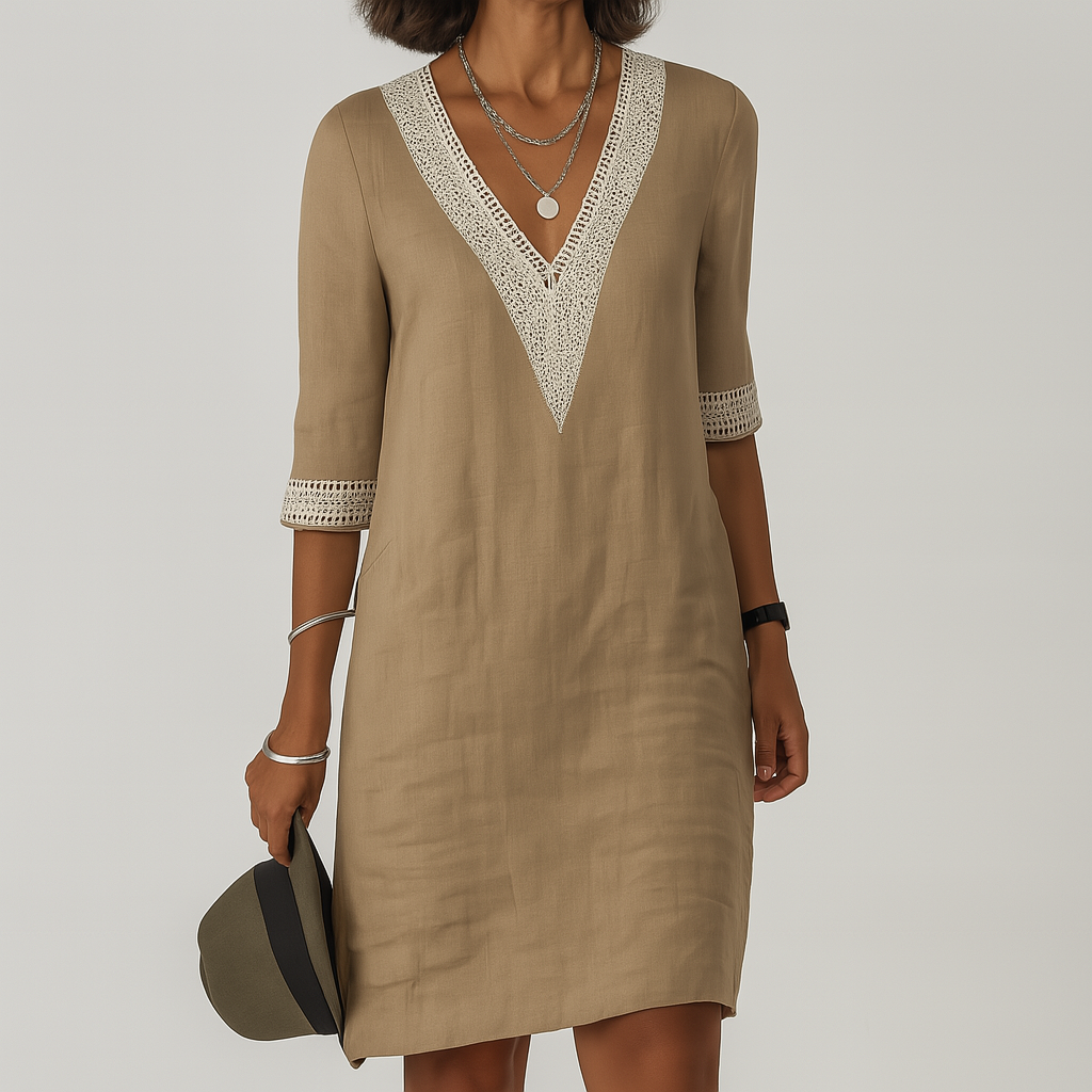 Casual Summer Mini Dress For Women With V-Neck And Lace Details