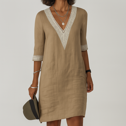 Casual Summer Mini Dress For Women With V-Neck And Lace Details