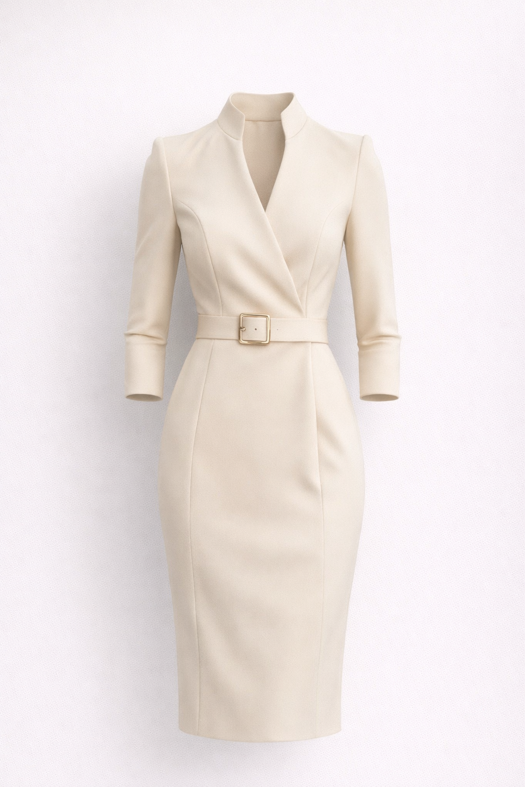 Luxury Midi Dress for Women with Belt and Three-Quarter Sleeves