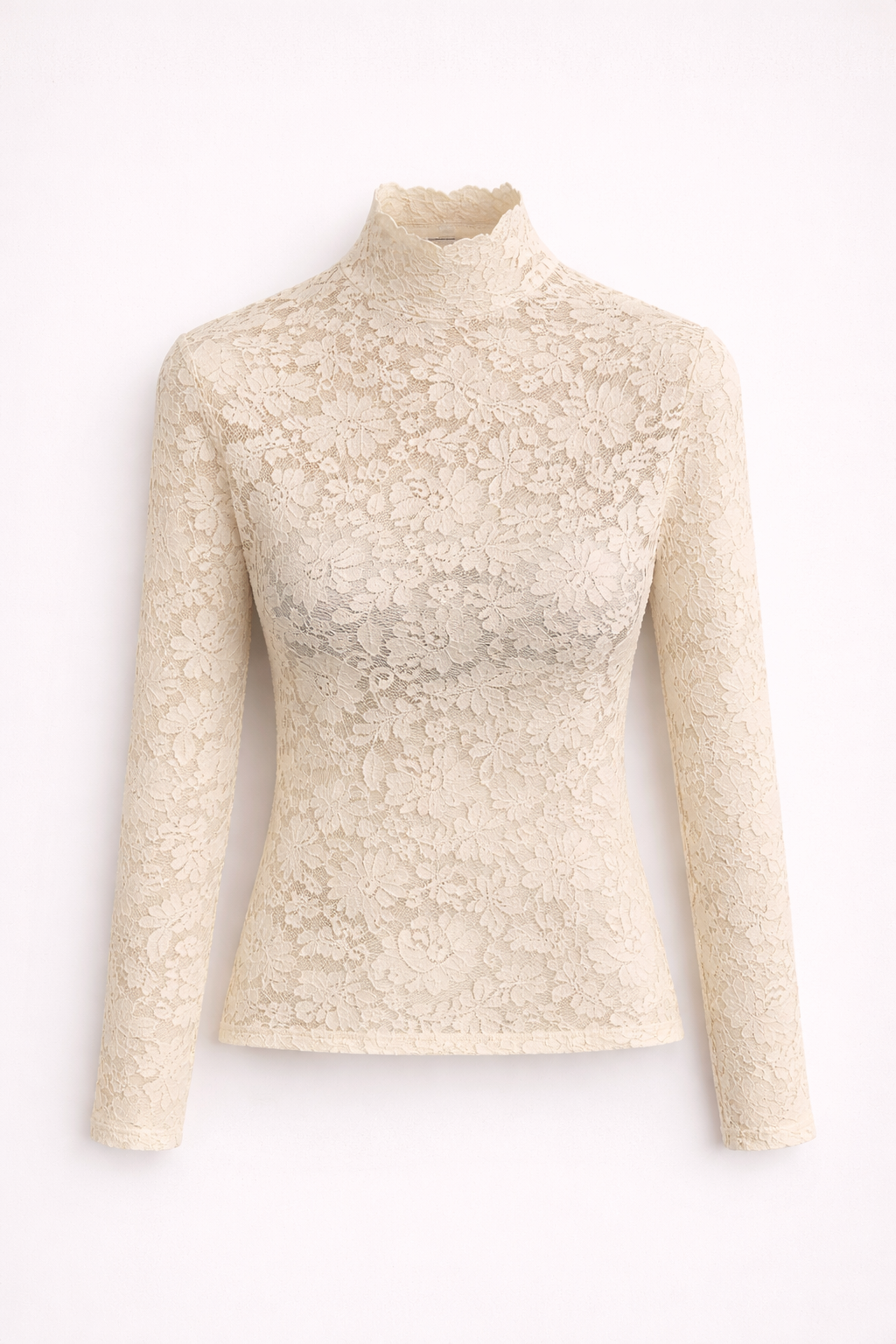 Chic Women's Lace Top with Long Sleeves and High Neck